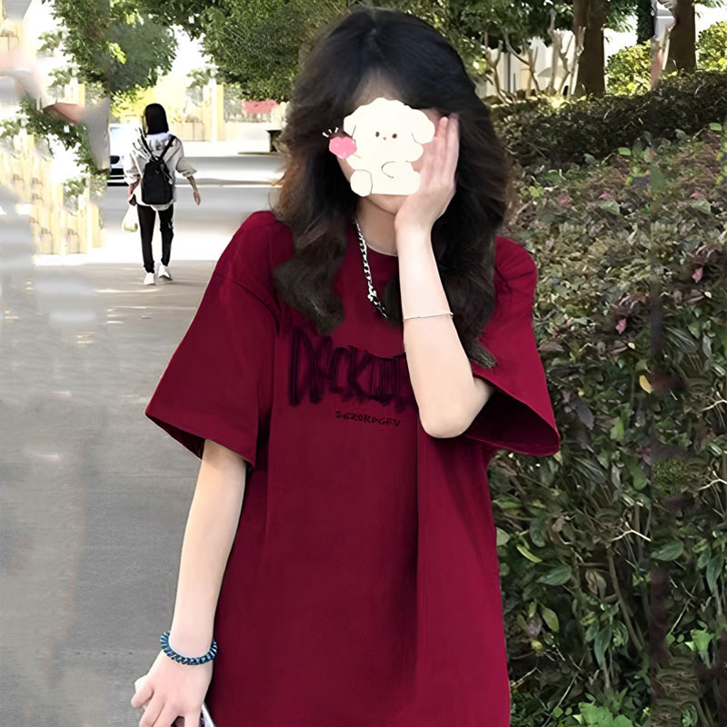 正肩短袖t恤女宽松半袖体恤上衣