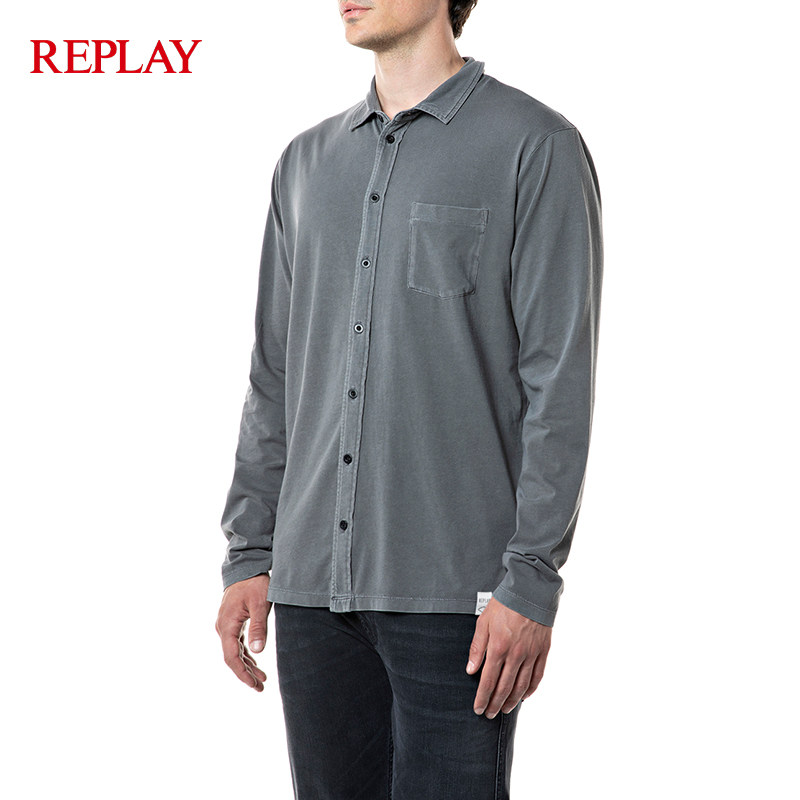 replay长袖polo衫男士柔软棉质essential系列单排扣简