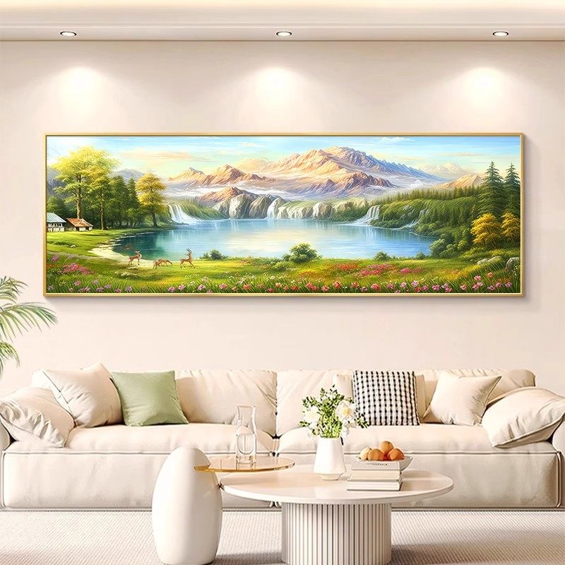 日照金山客厅装饰画沙发背景墙聚宝盆挂画西墙高级山水画风景壁画