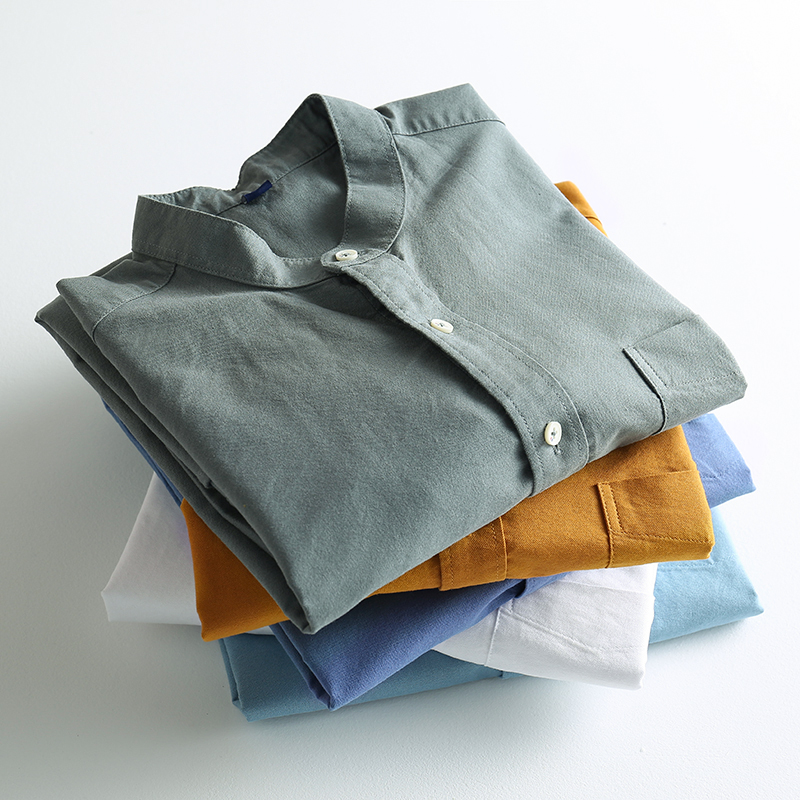 纯棉立领衬衫男长袖圆领日系休闲衬衣韩版潮流帅气宽松无领中山装