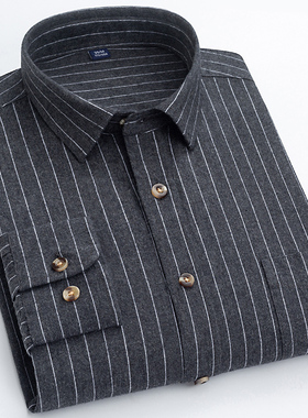 日系全棉法兰绒磨毛衬衫男长袖黑色条纹衬衣韩版内搭复古潮流男装