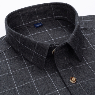 秋冬季 长袖 商务休闲黑色加厚免烫抗皱磨毛衬衣服 格子衬衫 纯棉男士