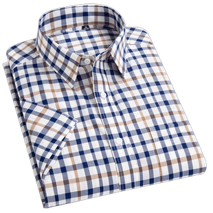 全棉黄色小细格子衬衫男款短袖日系夏季中青年英伦宽松半袖衬衣潮