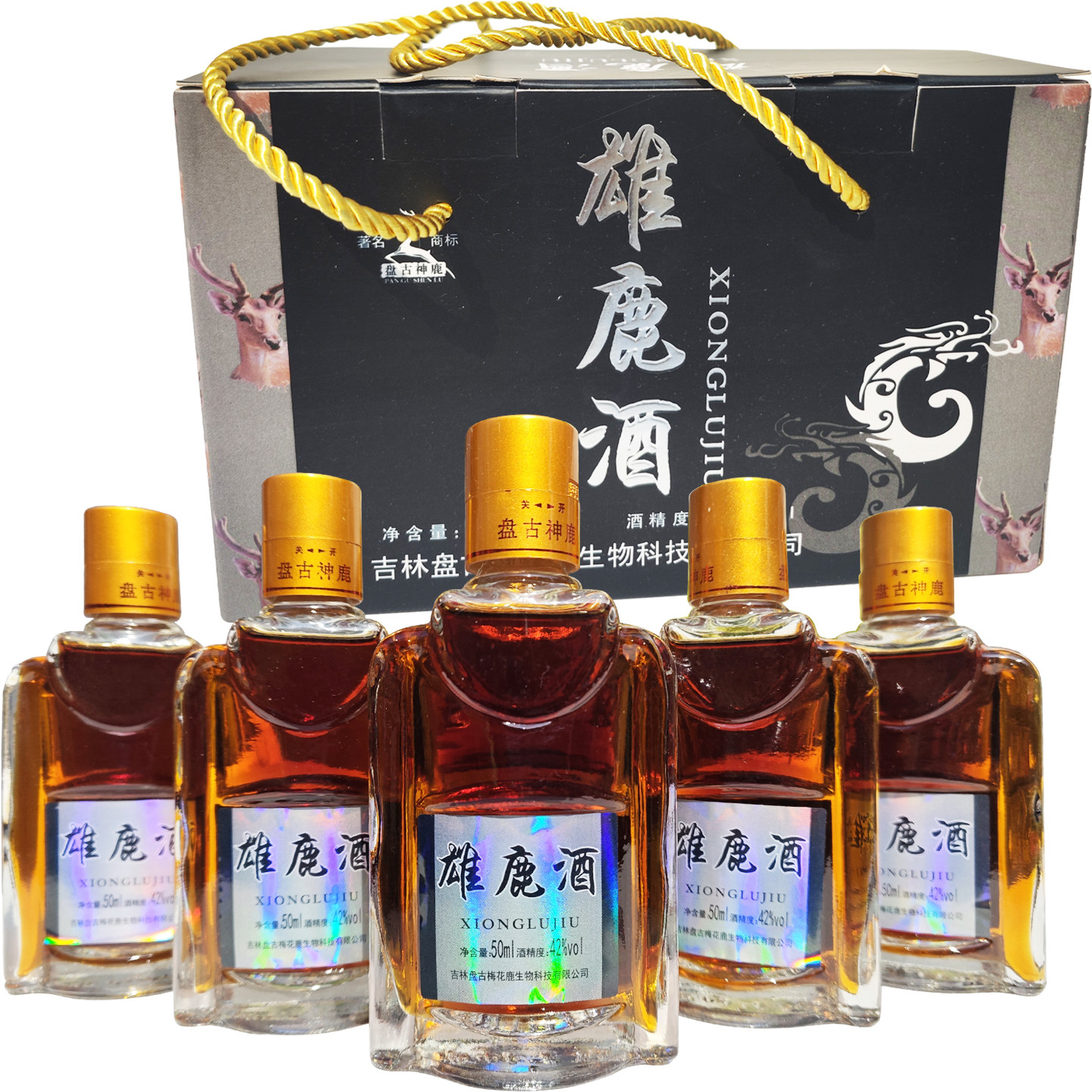 盘古神鹿42°雄鹿酒50ml*6瓶礼盒装东北特产礼品酒鹿鞭鹿尾鹿茸血
