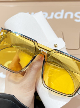 欧美跨境大框个性墨镜 男女简约潮流厚框 方框连体防紫外线太阳镜