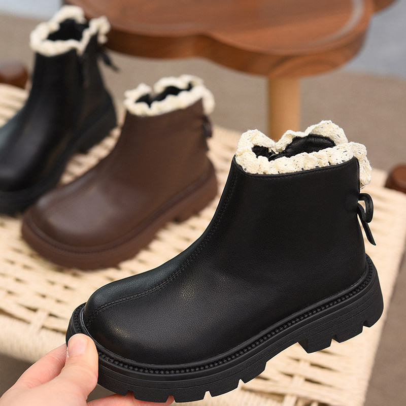 真皮女童短靴皮靴子2025秋冬新款童鞋儿童公主靴加绒二棉靴马丁靴