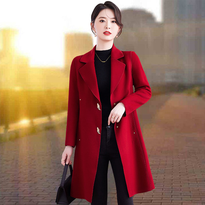 高级感爱马士双面羊绒大衣女中长款2025秋冬新款小个子羊毛呢外套