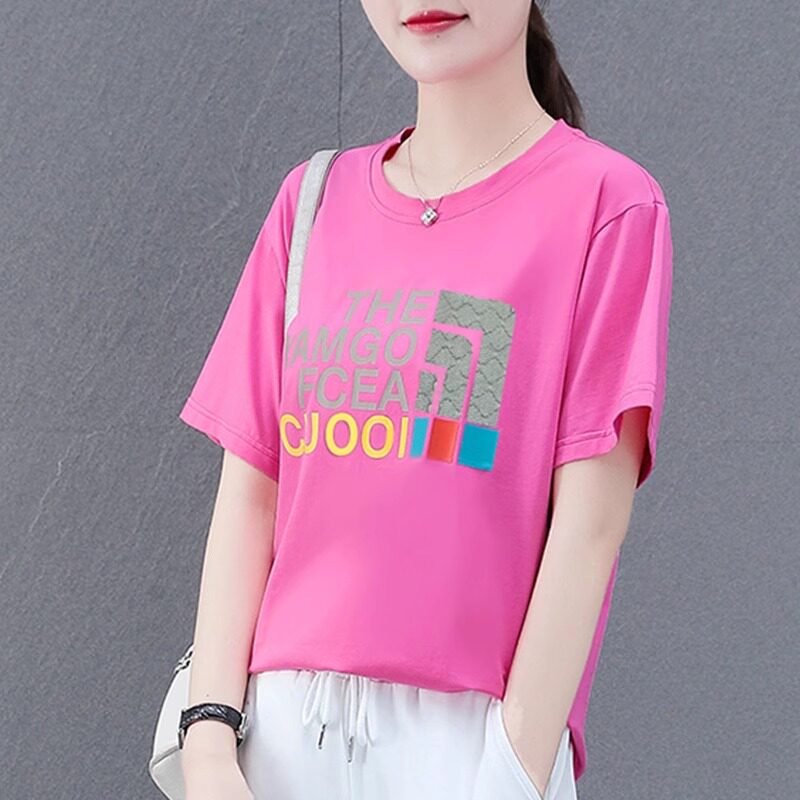 圆领纯棉t恤女2026年夏装新款 时尚洋气常规款上衣修身显瘦体恤衫