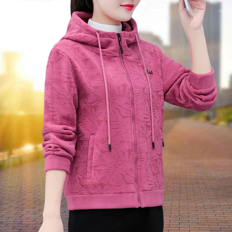 加绒加厚开衫卫衣外套女士短款2025秋冬季新款大码双面绒保暖上衣