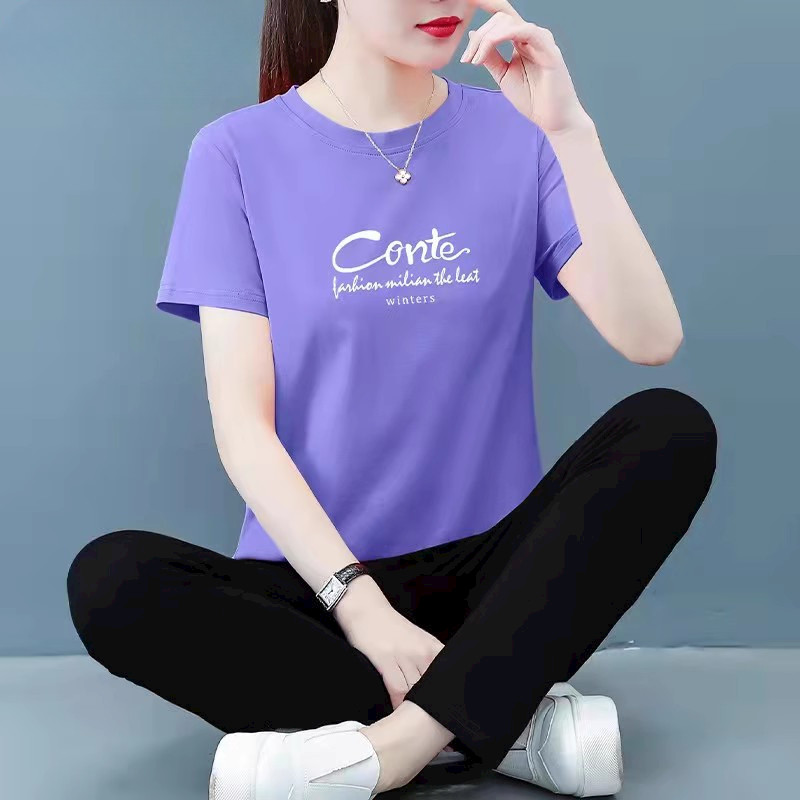 品牌夏季新款简约高腰显瘦百搭套装女士时尚休闲清爽圆领两件套