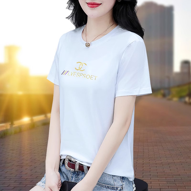 宽松柔软纯棉短袖t恤女夏季2024年新款大码女士夏装白色短款上衣