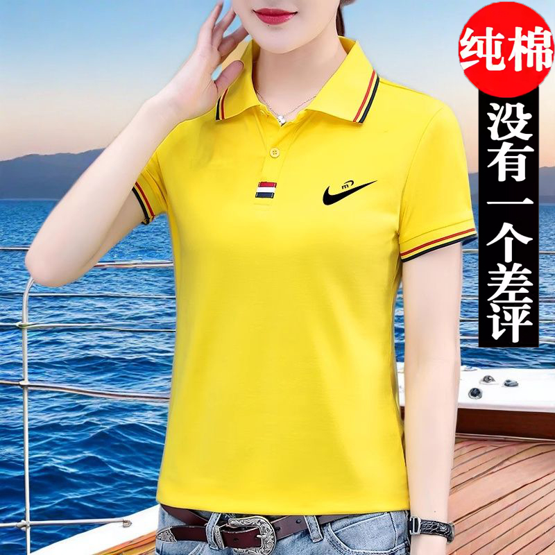 品牌纯棉polo衫女式LOGO翻领T恤 2025夏季新款短袖工作服时尚上衣