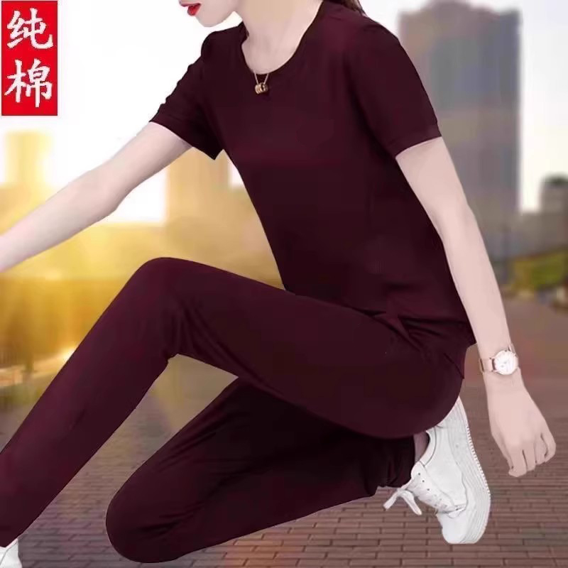 【正品】纯棉夏季套装女25新款运动短袖裤子两件套宽松显瘦休闲服