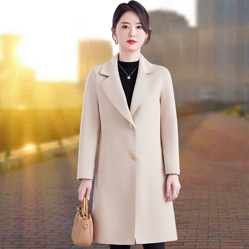 中老年气质百搭双面呢外套女春秋季冬款妈妈装中长款高档羊毛大衣