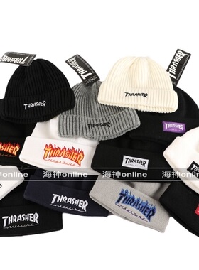 【海神】正品现货 Thrasher 日版秋冬火焰基础针织冷帽刺绣毛线帽