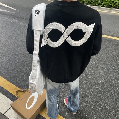 美式高街字母刺绣重磅圆领卫衣男