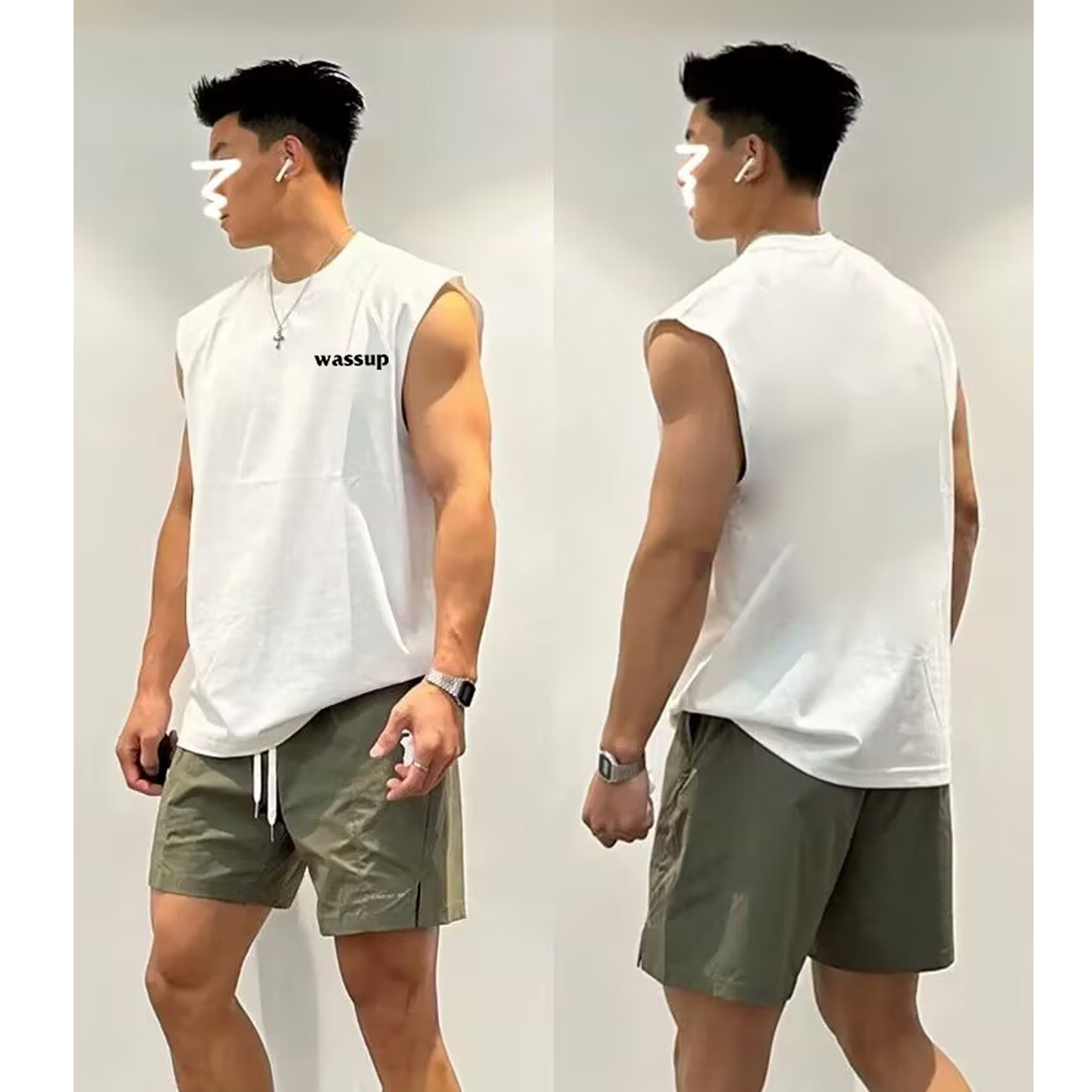 免费试穿~美式白色坎肩背心男生