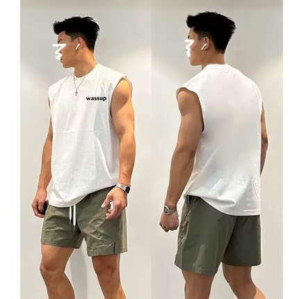 美式白色坎肩背心男生2025新款夏季休闲宽松纯棉宽松情侣无袖T恤