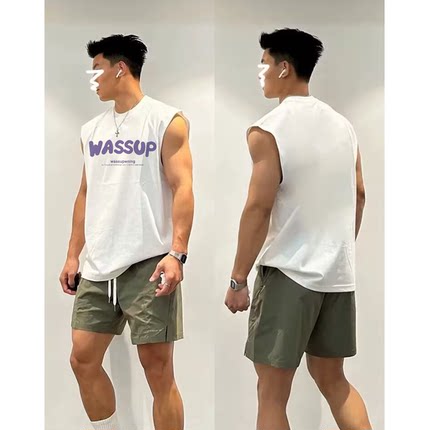 美式坎肩背心男生2025新款夏季休闲运动纯棉宽松简约无袖T恤潮牌