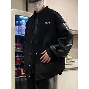 美式复古刺绣cleanfit棒球服外套街头休闲高街vibe高级感机车夹克