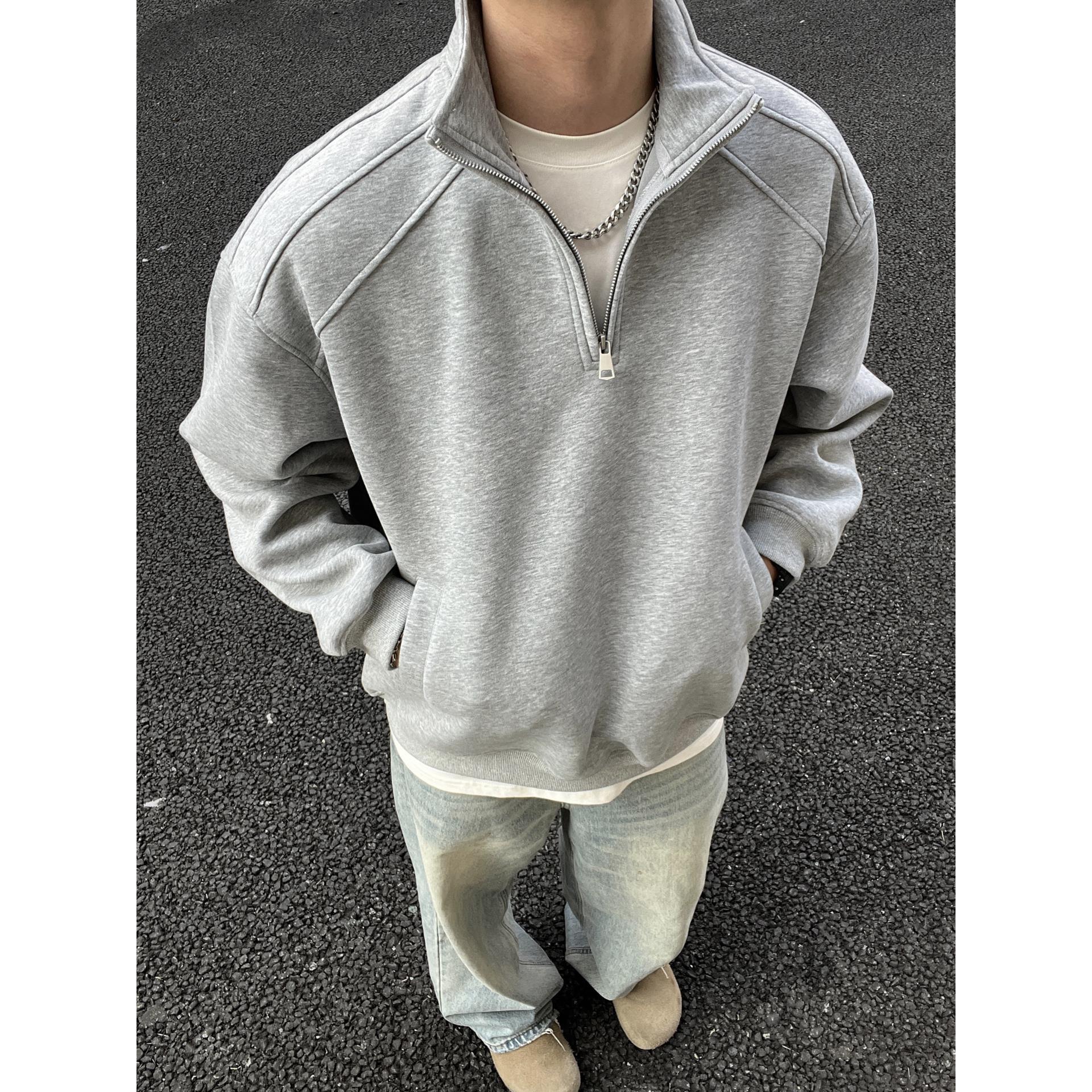 免费试穿~立领半拉链卫衣男宽松