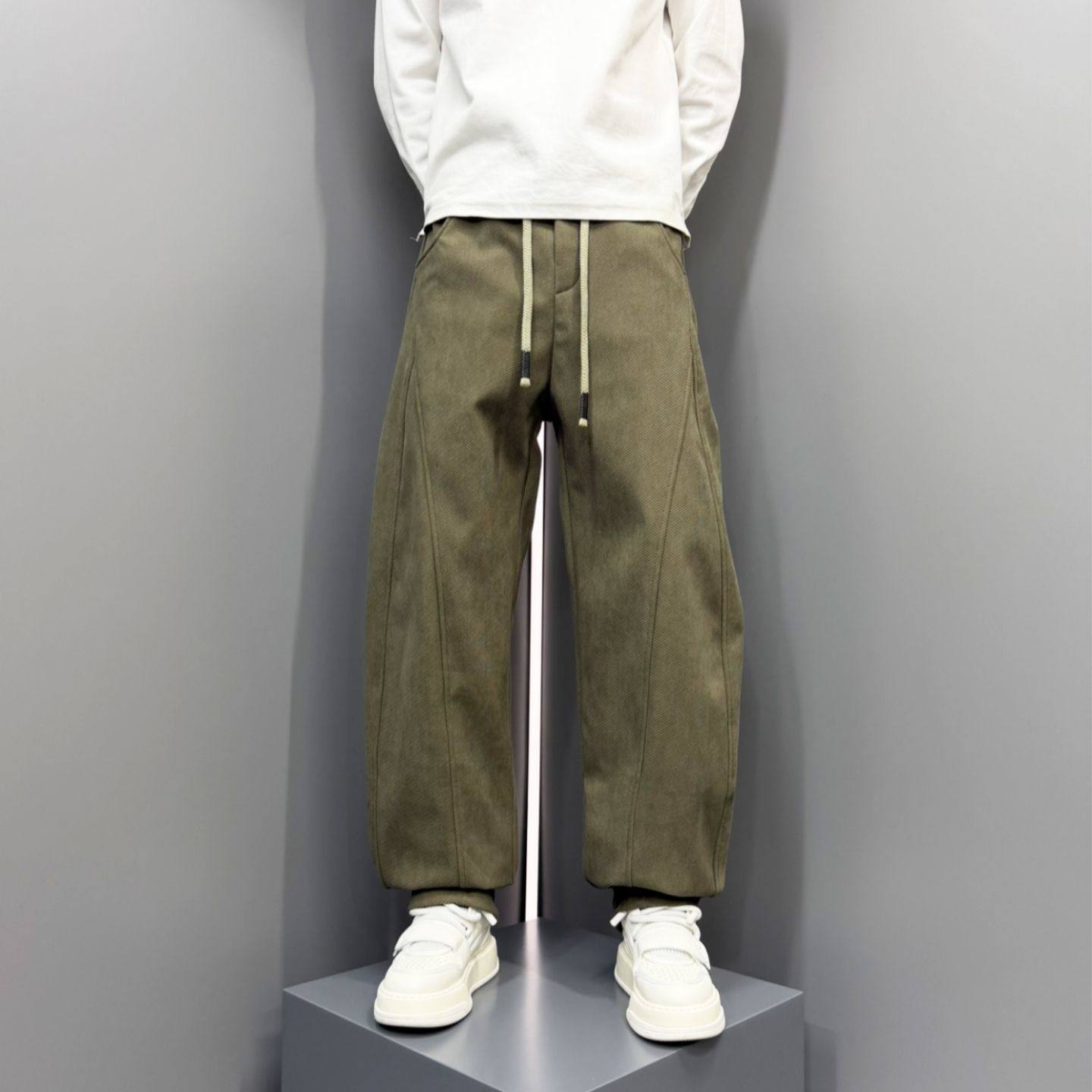 潮流男士2026新款春秋冬加绒休闲裤纯色弹力百搭小脚裤束脚哈伦裤,男装,休闲裤,淘宝优惠券,粉丝福利购,淘宝优惠卷