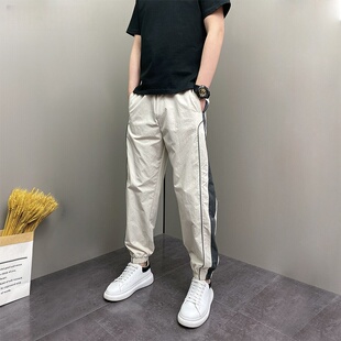户外工装 男士 新款 潮牌速干休闲裤 松紧腰弹力灰色束脚裤 裤 高档春季