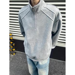 重磅400G硬挺立领半拉链卫衣男款春秋季cleanfit运动外套短宽美式