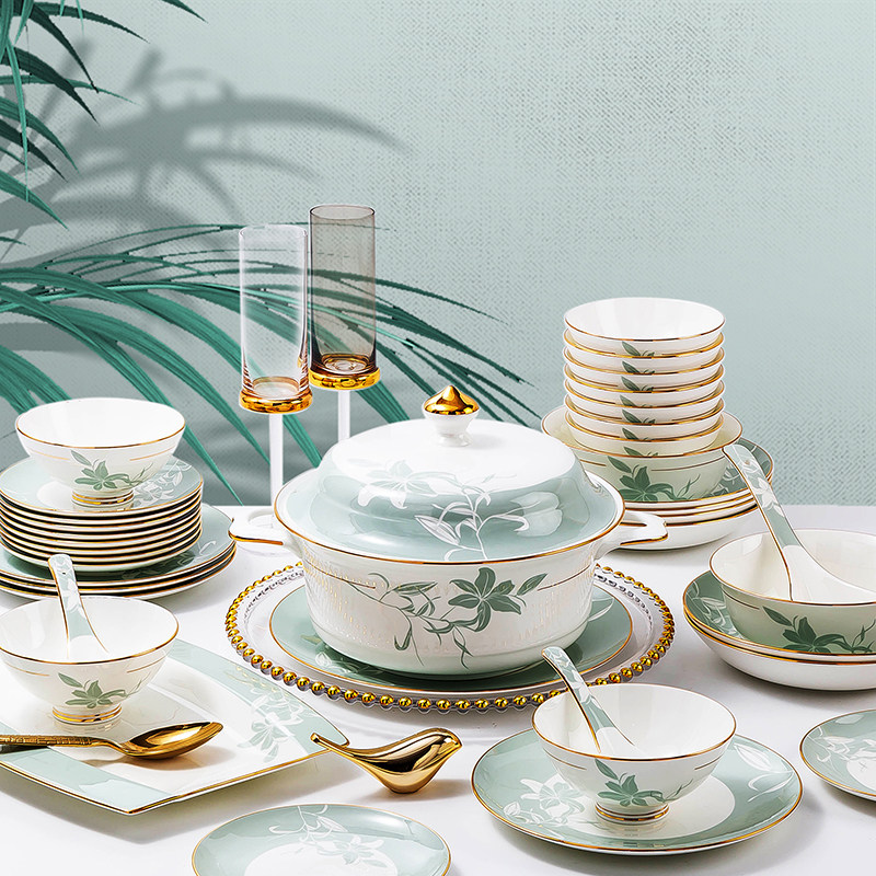 景德镇碗碟套装家用简约中式骨瓷餐具乔迁碗盘筷组合馈赠高档轻奢