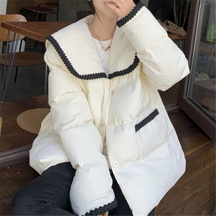 日系学院风甜美少女感可爱棉衣外套设计感减龄海军领别致面包服潮