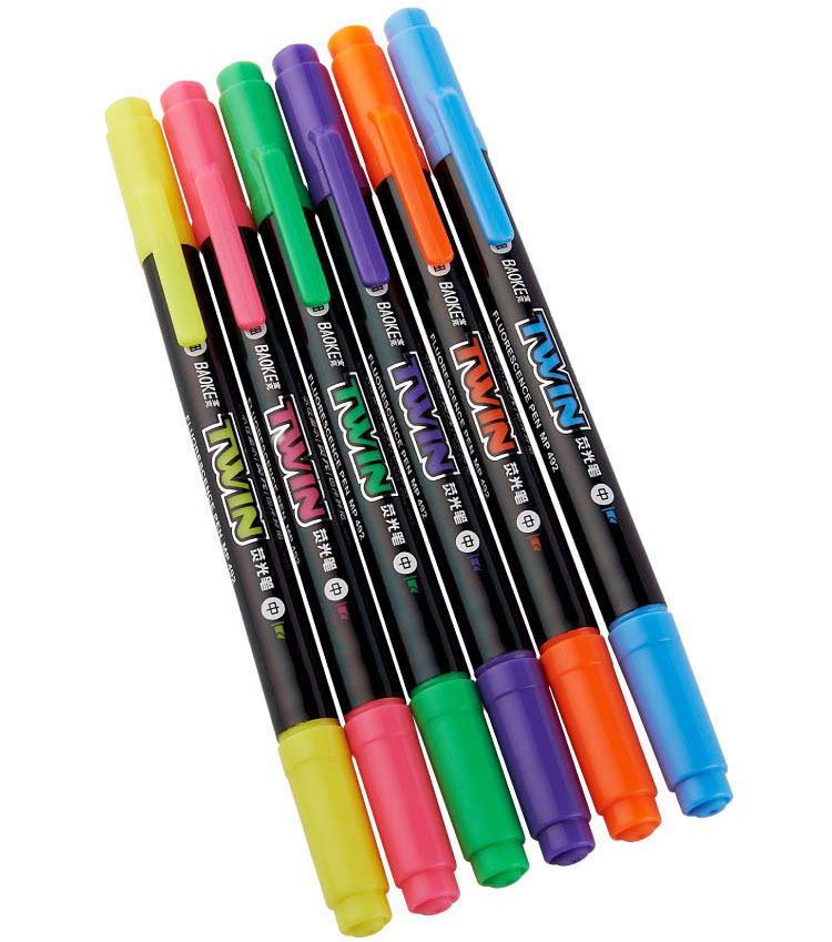 宝克mp492荧光笔广告学生双头彩色荧光笔小双头水性荧光记号笔 色泽