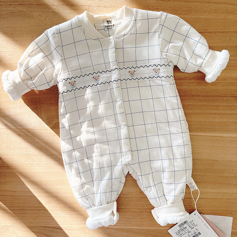 乐比拉婴儿连体衣秋冬季夹棉薄棉衣服女宝宝哈衣爬服外穿棉服套装图片