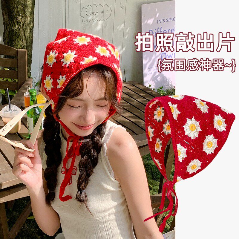 法式复古针织手工甜美文艺风头巾