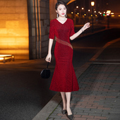 妈妈装 宴会气质女喜婆婆婚礼连衣裙 婚宴晚礼服订婚鱼尾裙2026新款