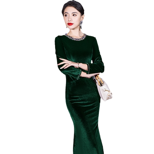 绿色鱼尾晚礼服女2026新款高端轻奢小众气质宴会主持裙高级感修身