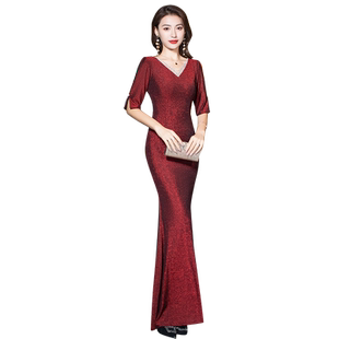 妈妈装晚礼服2026新款红色高级感高端喜婆婆婚宴气质鱼尾主持人裙