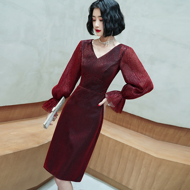 小晚礼服女气质宴会红色短款小个子订婚回门平时可穿生日连衣裙图片