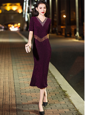 紫色晚礼服女2026新款婚宴妈妈装喜婆婆高端宴会气质鱼尾主持人裙