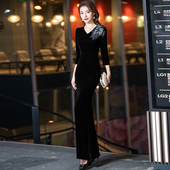 黑色晚礼服女2026新款 宴会气质高端轻奢小众高级感鱼尾主持裙年会