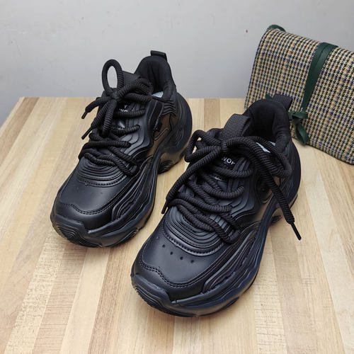 欧货皮面厚底松糕老爹鞋女2024秋冬新款百搭小个子增高休闲运动鞋