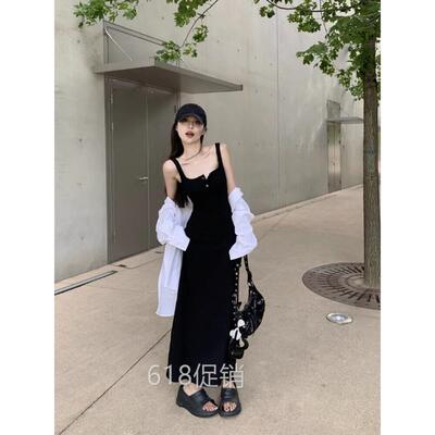 黑色纯欲针织背心吊带洋装女夏辣妹气质高级感收腰显瘦包臀长裙