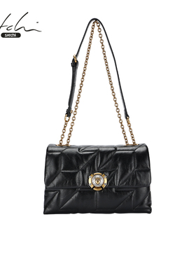 SATCHI/沙驰【安妮系列】油蜡皮小方包女菱格腋下包单肩斜挎包