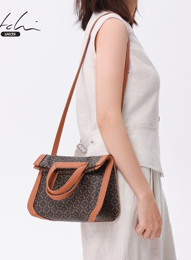 SATCHI/沙驰老花折叠包女便携通勤公文包小众设计单肩手提包