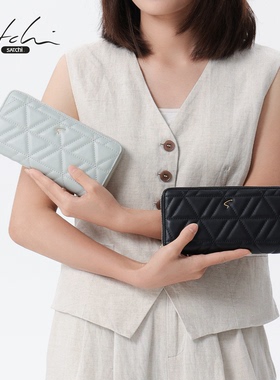 SATCHI/沙驰头层牛皮钱包卡包气质女士手拿包实用真皮多功能手包