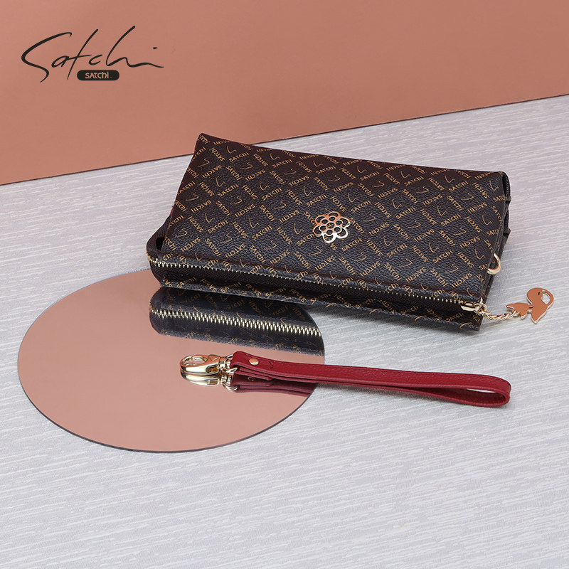 satchi/沙驰妈妈款时尚pvc印花手拿包大容量多隔层手机包女包