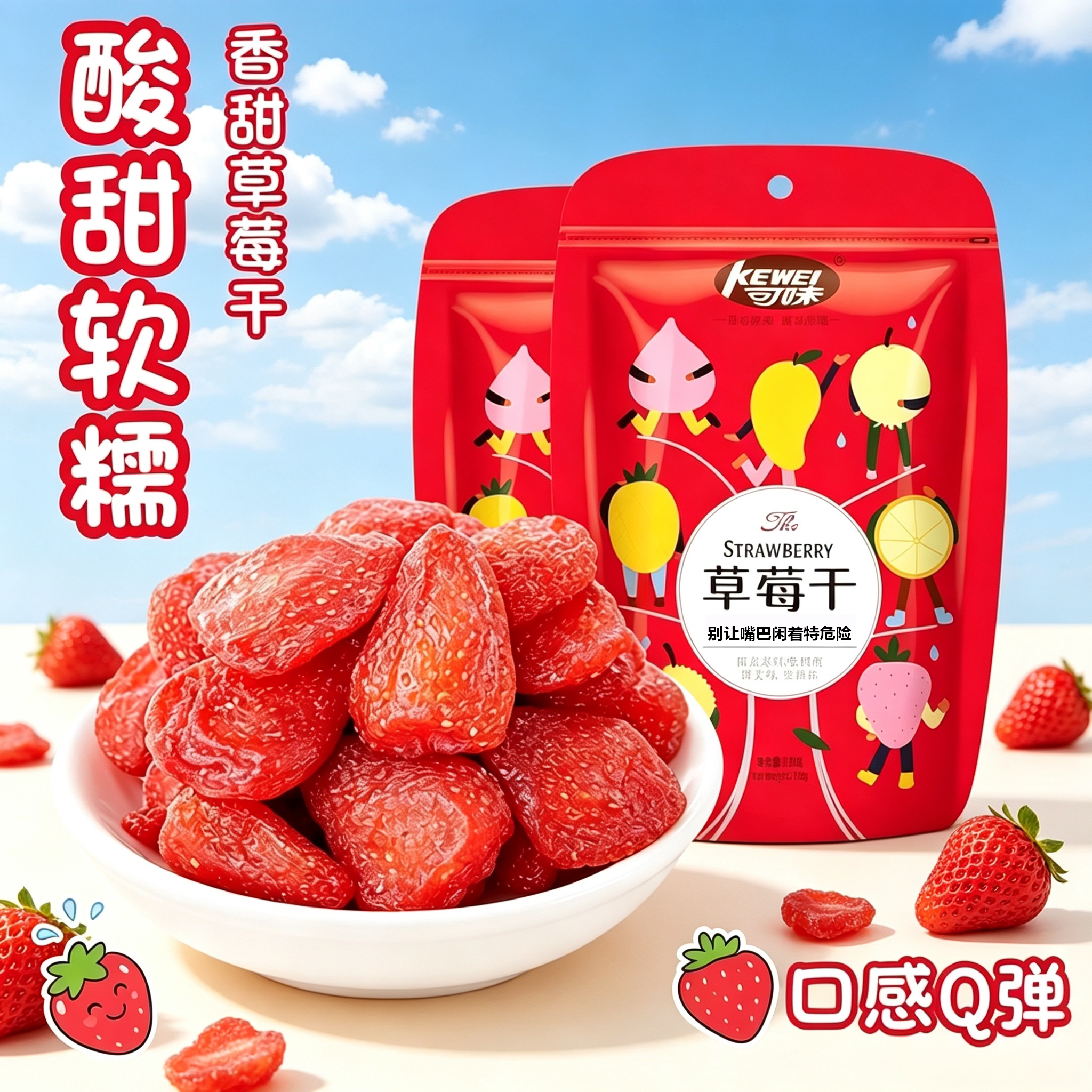 可味香甜草莓干108g水果干果脯蜜饯孕妇果干办公室休闲零食烘焙