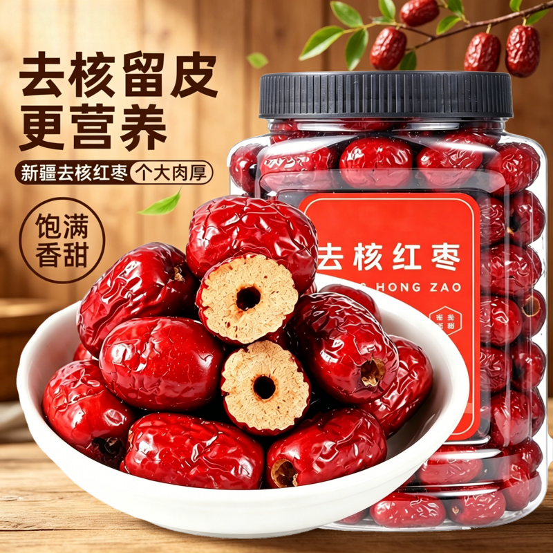 新疆若羌无核红枣500g罐装灰枣去核即食煲汤粥大枣子蜜饯果干零食