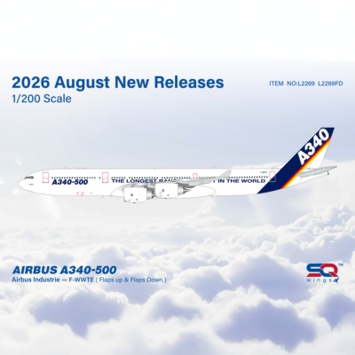 预SQ Wings空中客车原厂涂装A340-500飞机模型1:200合金收藏摆件