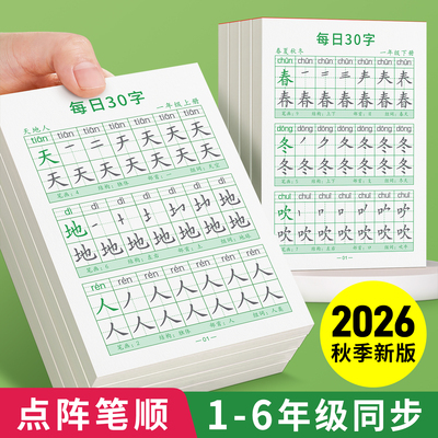 一年级二年级同步生字练字帖小学生专用字帖每日30字三四五六上册下册点阵控笔训练人教版语文笔画笔顺描红硬笔书法练字本每日一练