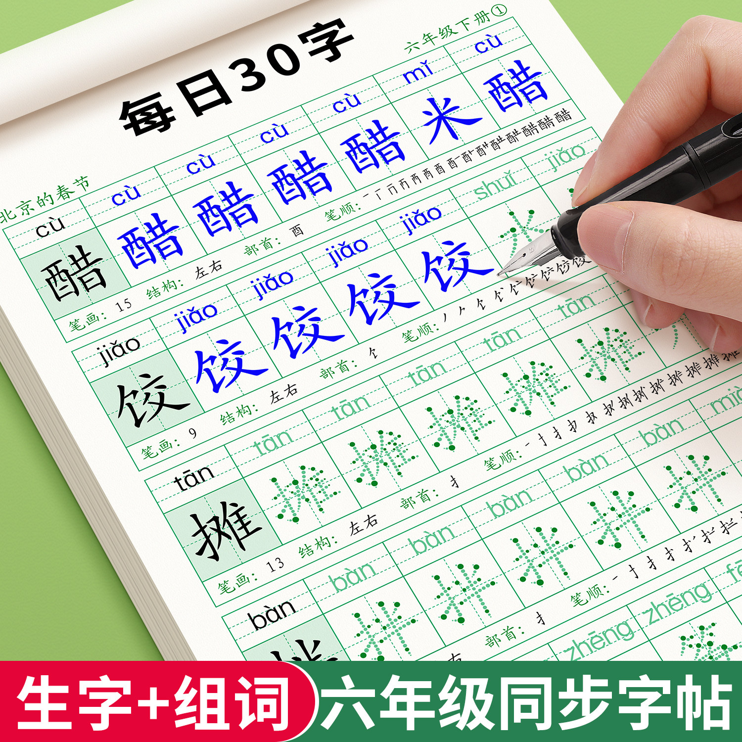 六年级语文下册减压同步字帖人教版教材小学生6下每日30字练字帖专用练字本硬笔书法写字贴初学者楷书写字帖练习描红本每日一练,书籍/杂志/报纸,练字本/练字板,淘宝优惠券,粉丝福利购,淘宝优惠卷